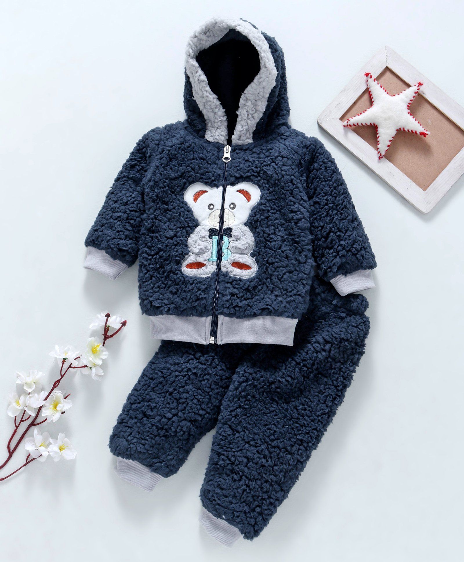 MFM Teddy Patch Full Sleeves Jacket & Bottom - Blue