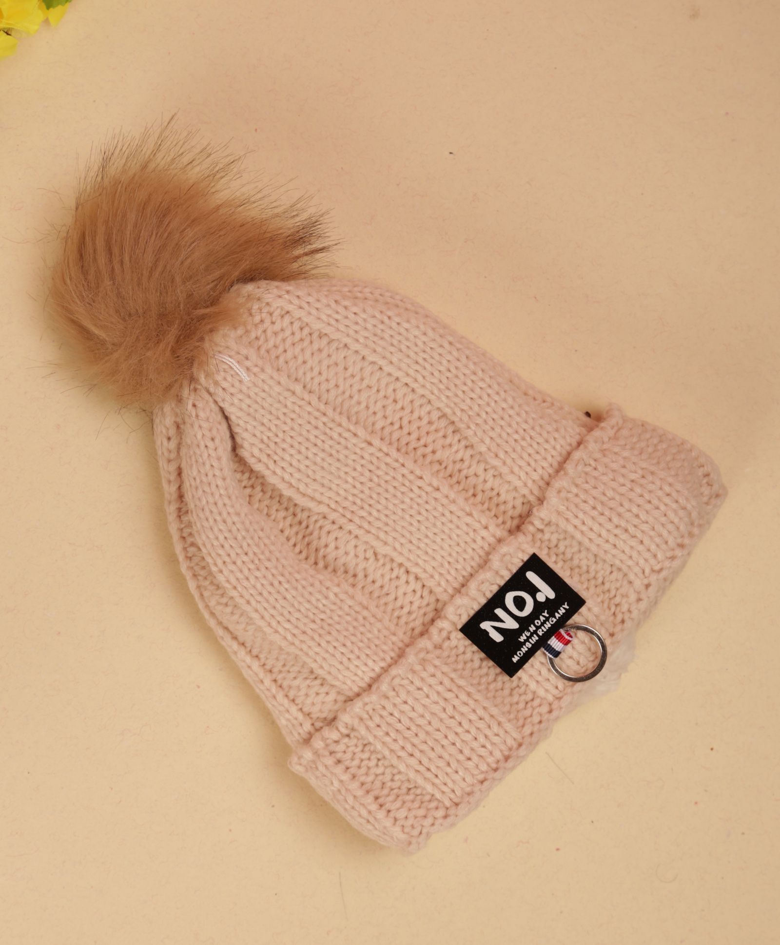 Unicorns Braided Cap With Pom Pom - Beige