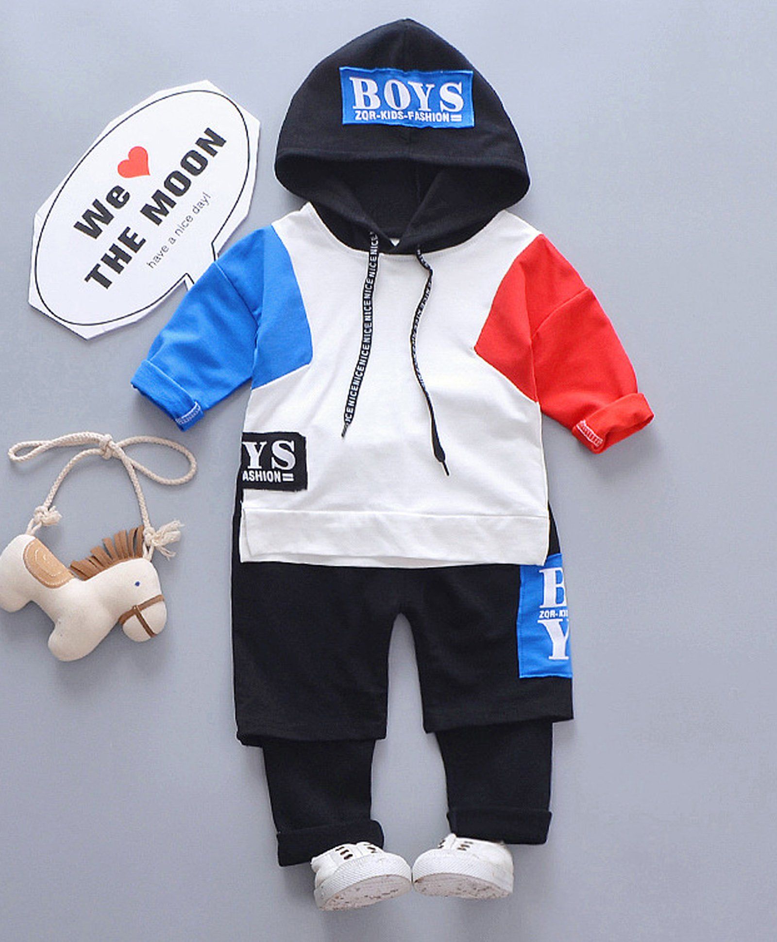 Pre Order - Lil Mantra Boys Patch Full Sleeves Hoodie & Bottom Set