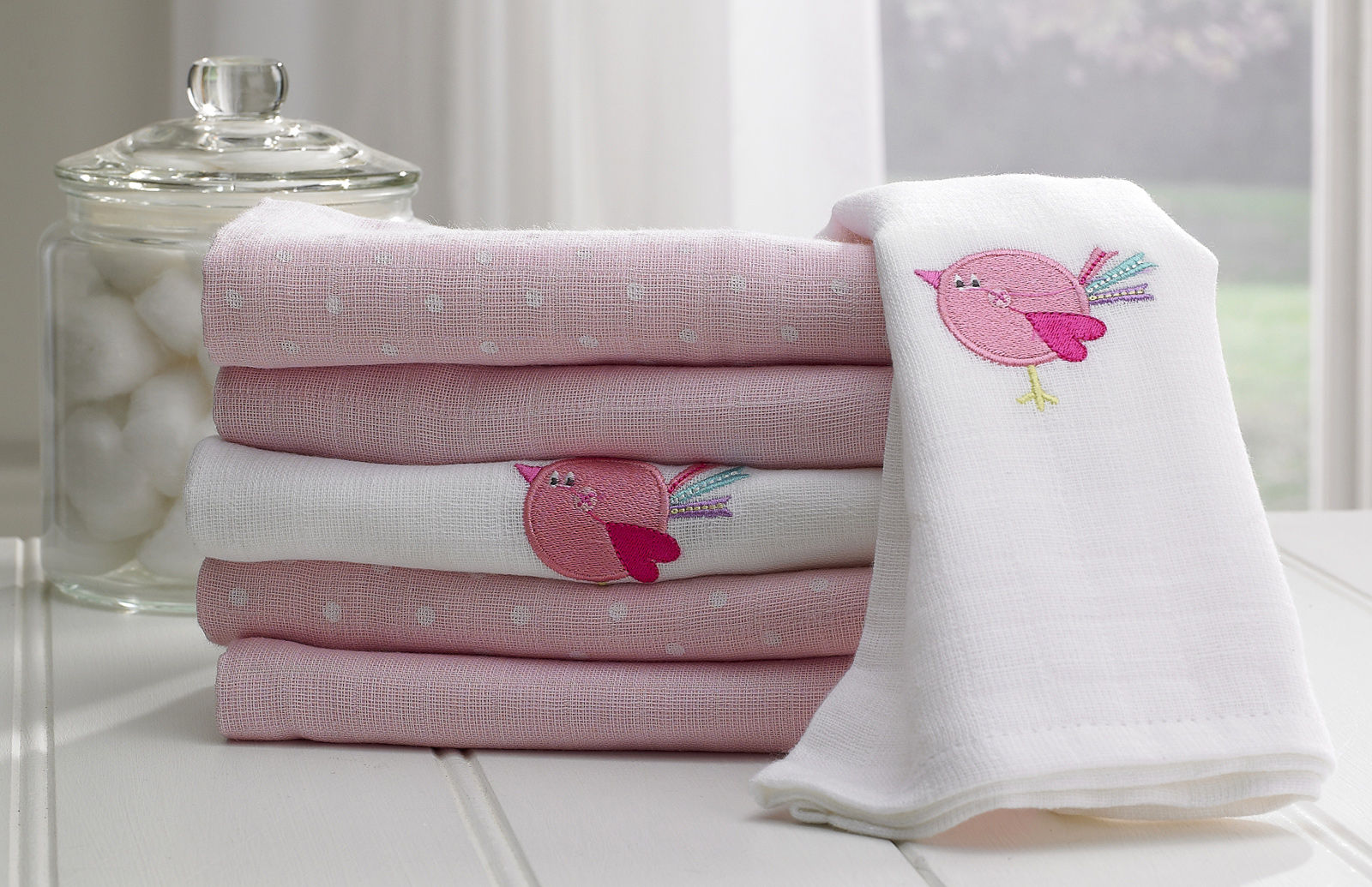 Lollipop Lane Pink Bird Muslin Squares
