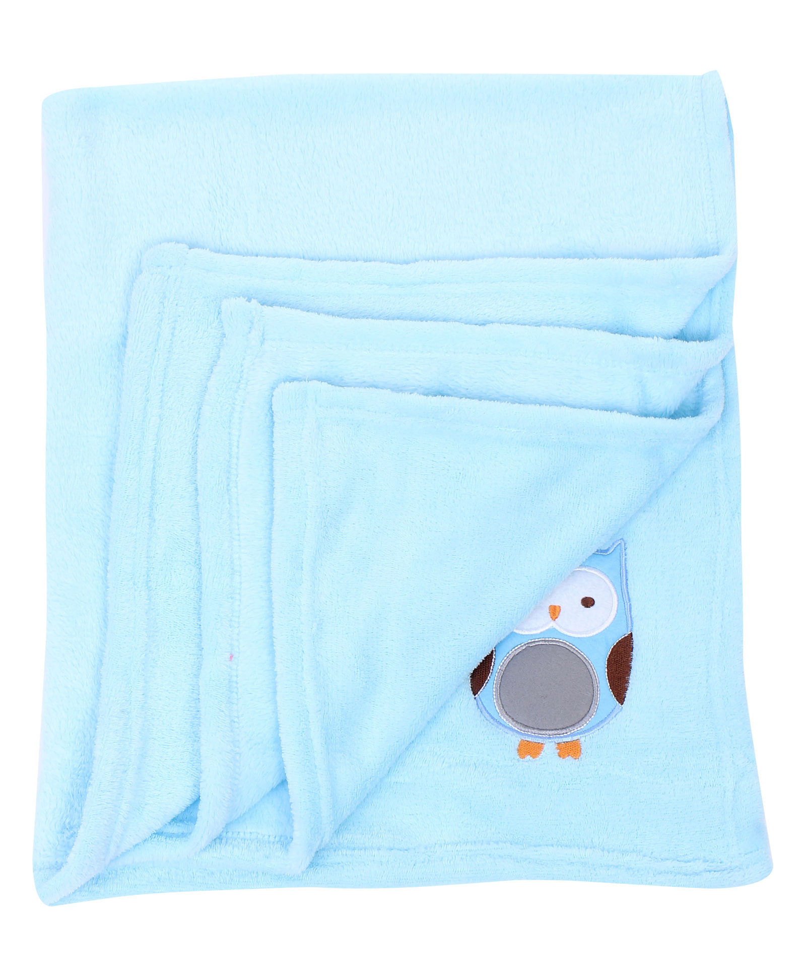 Honey Bunny Coral Baby Blanket Owl Embroidery - Sky Blue
