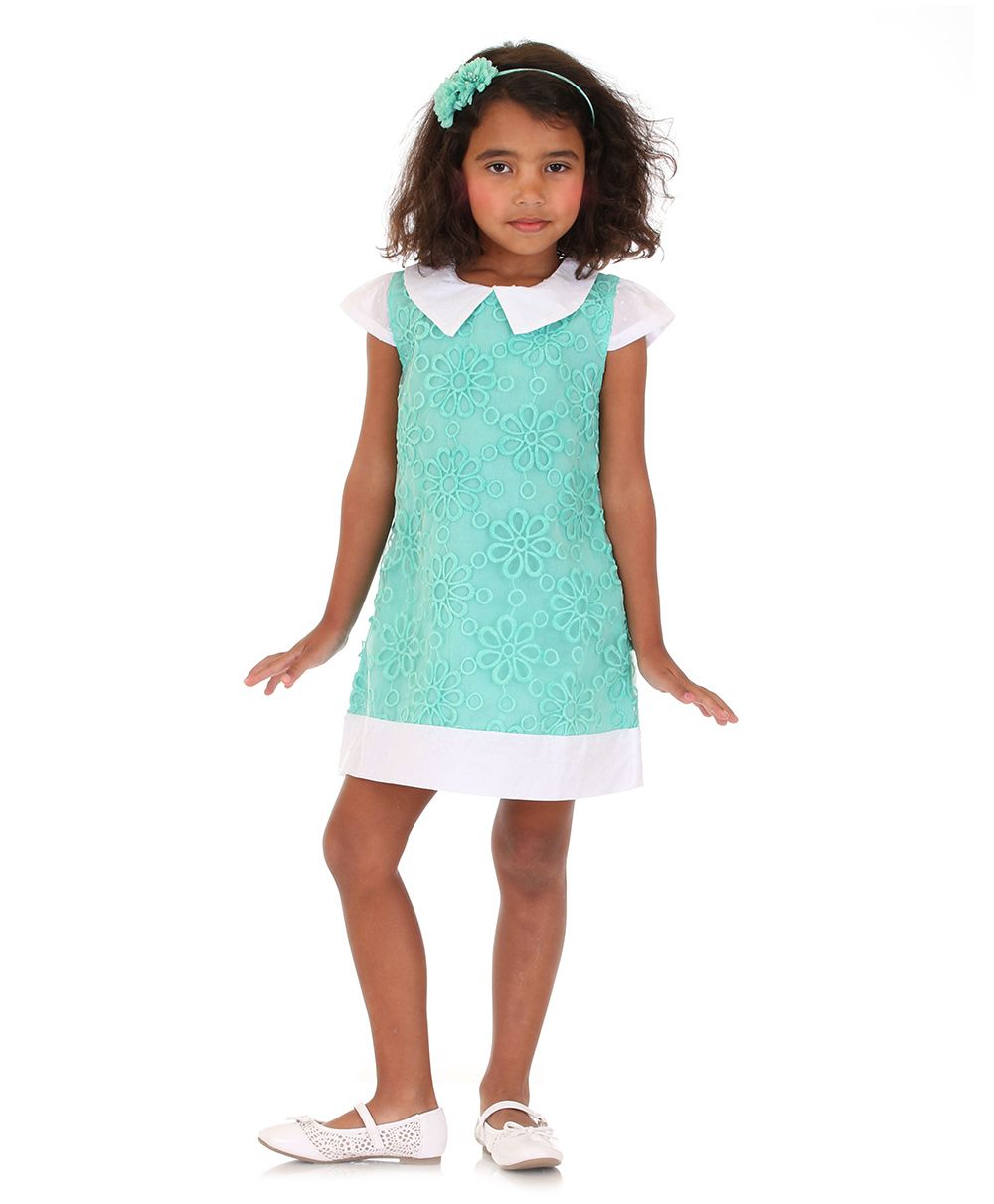 Dolce Liya Short Sleeves Dress Floral Detailing - Sea Green