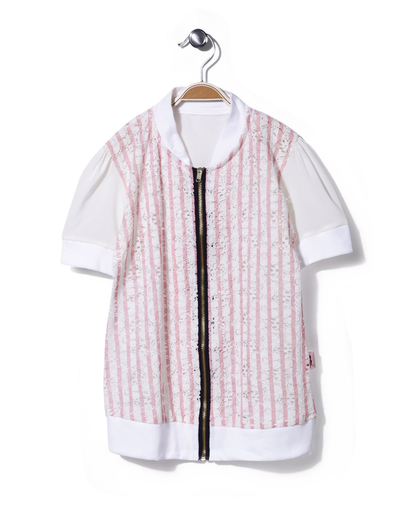 Chic Girls Zip Up Top Pink Stripes