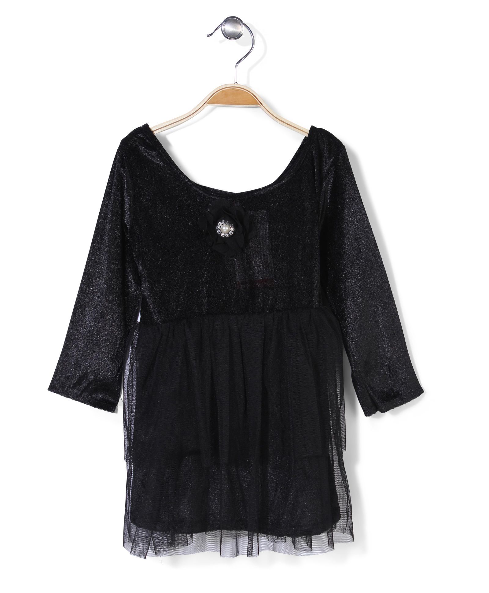 Kilkari Long Sleeves Net Layered Frock Floral Applique - Black