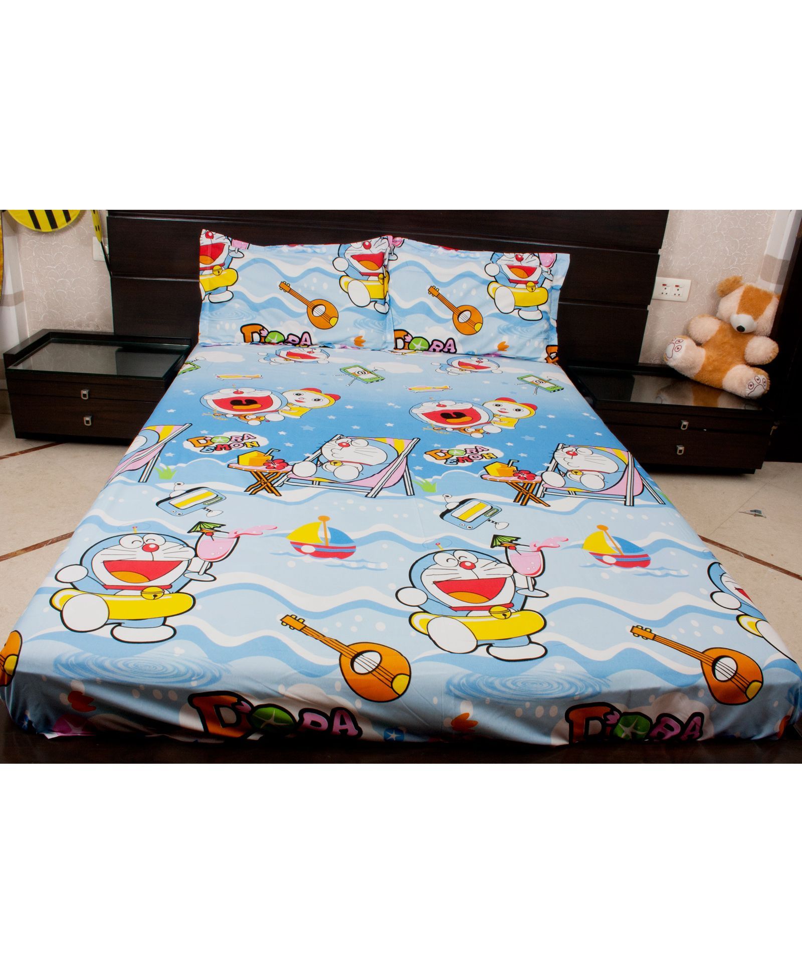 Doraemon Double Bed Sheet And Two Pillow