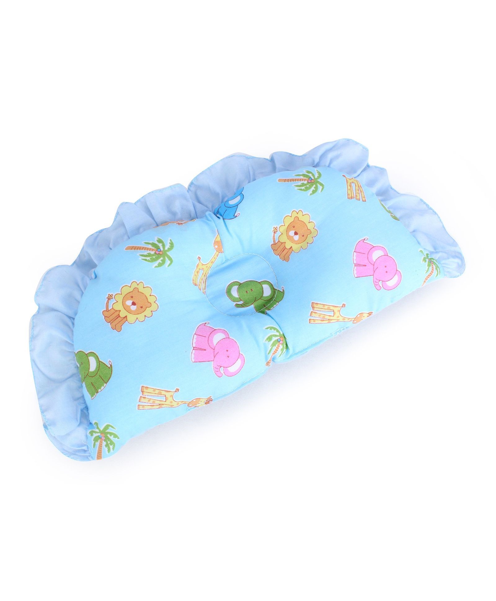Frilled Semi Circular Baby Pillow Cute Lion Print - Blue