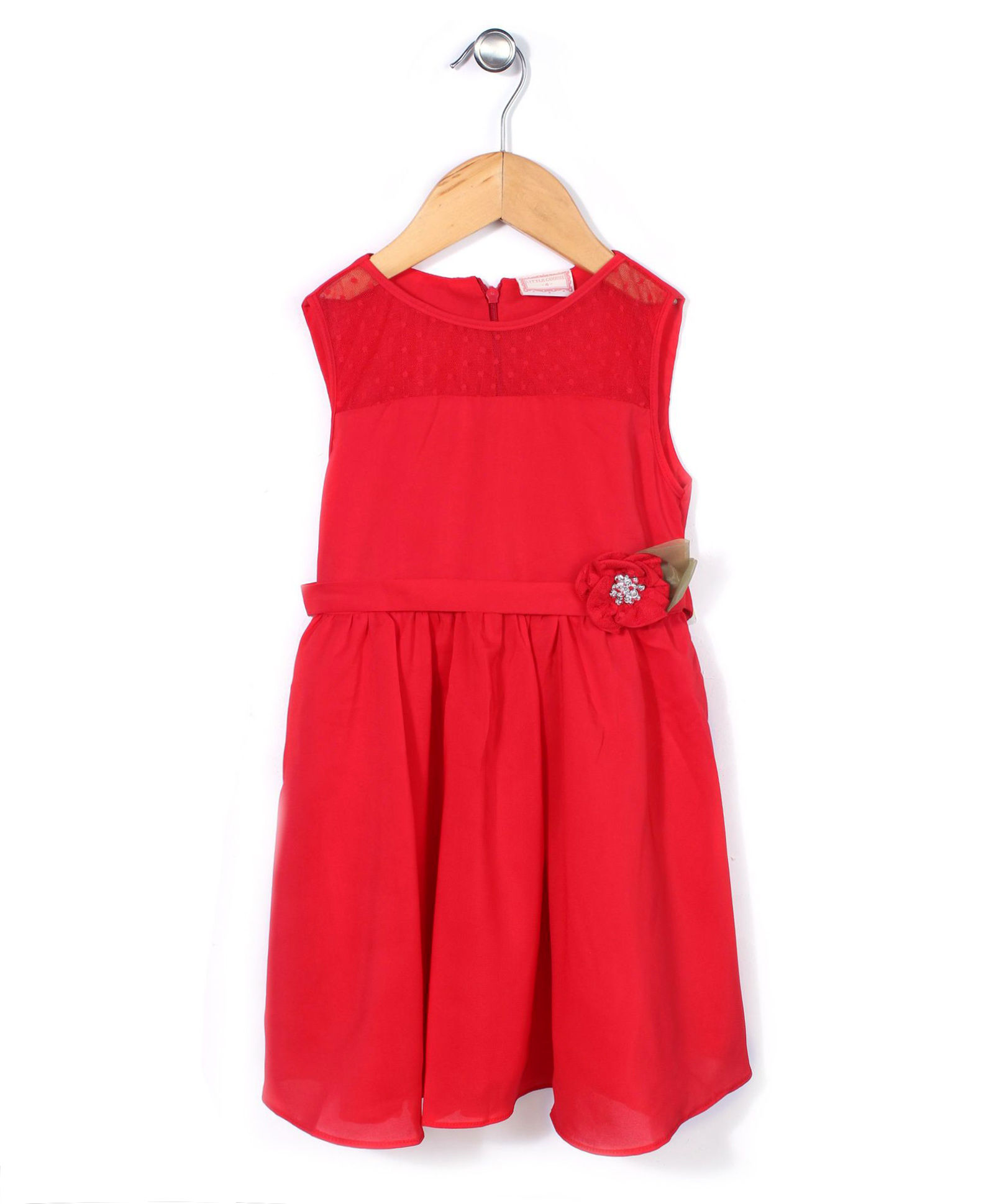 Little Coogie Dress With Diamond Flower Applique - Red