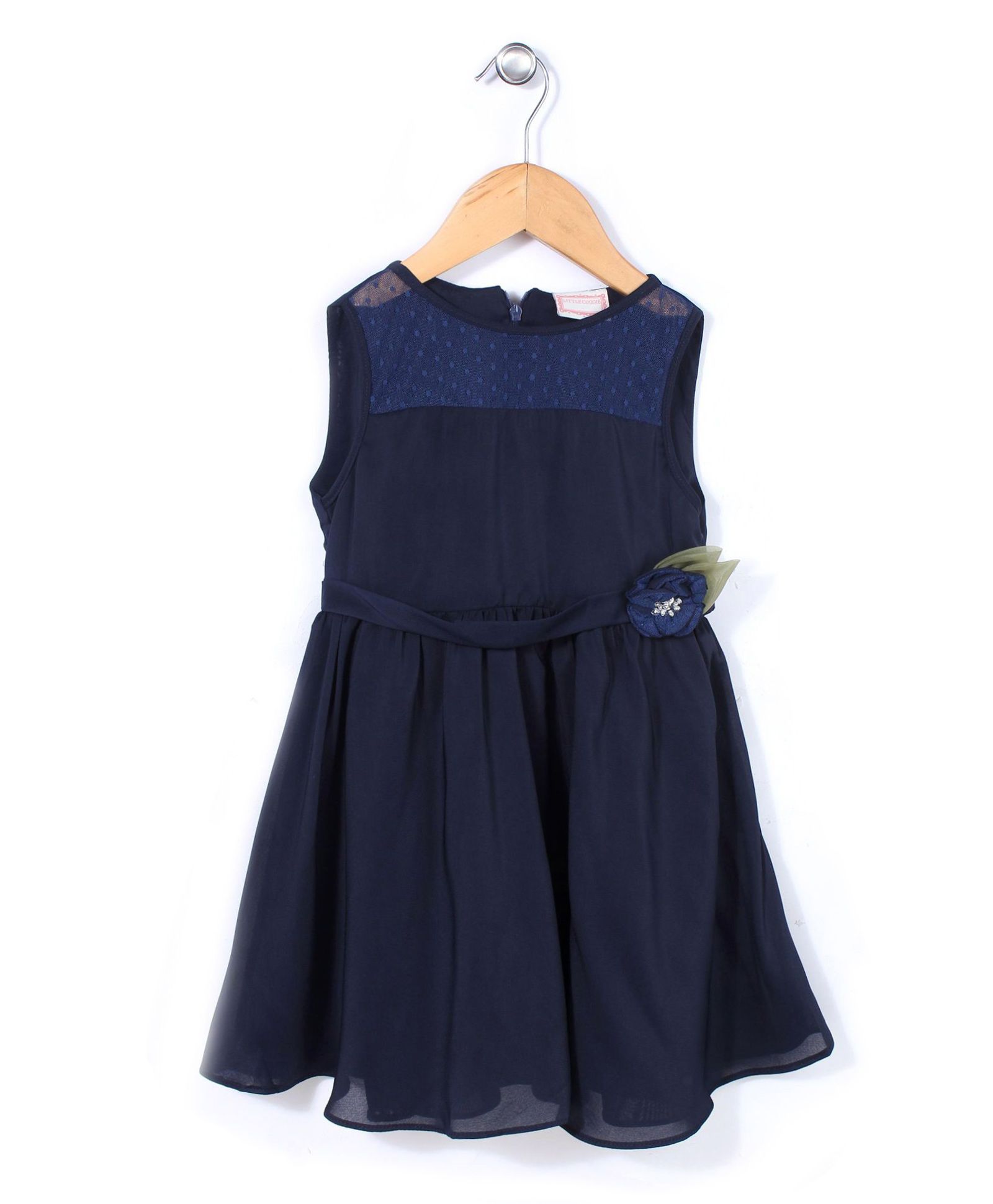 Little Coogie Dress With Diamond Flower Applique - Navy