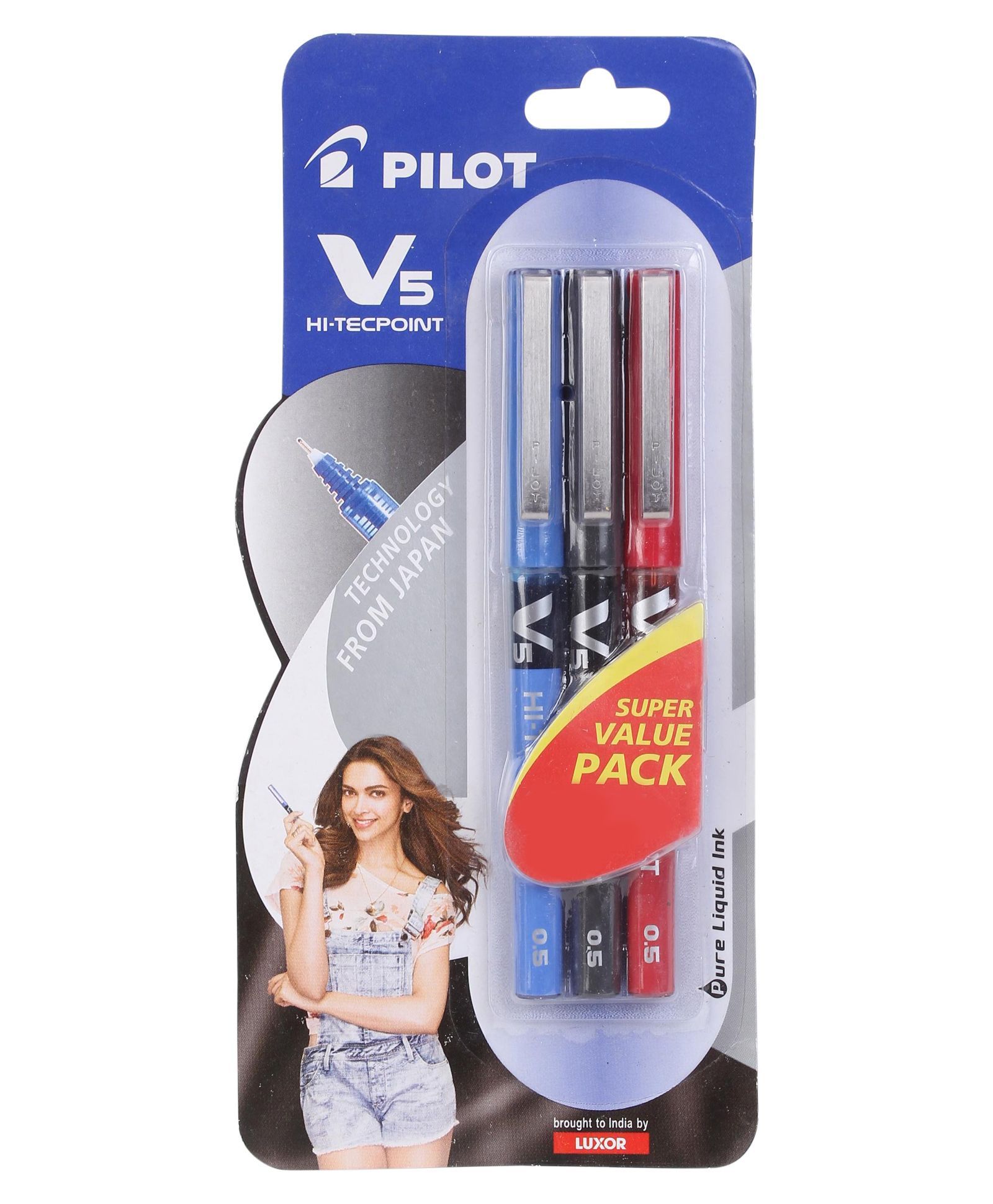 Pilot V5 Pen Blue Black And Red - Set Of 3