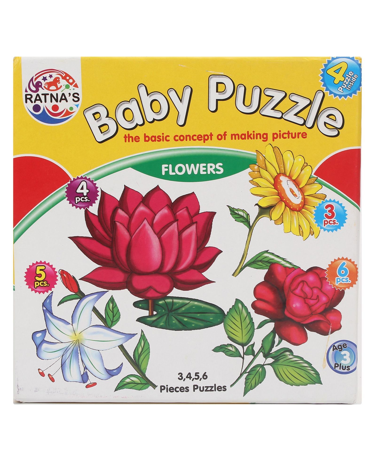 Ratnas Jigsaw Flower Theme 4 in 1 Puzzle - 18 Pieces