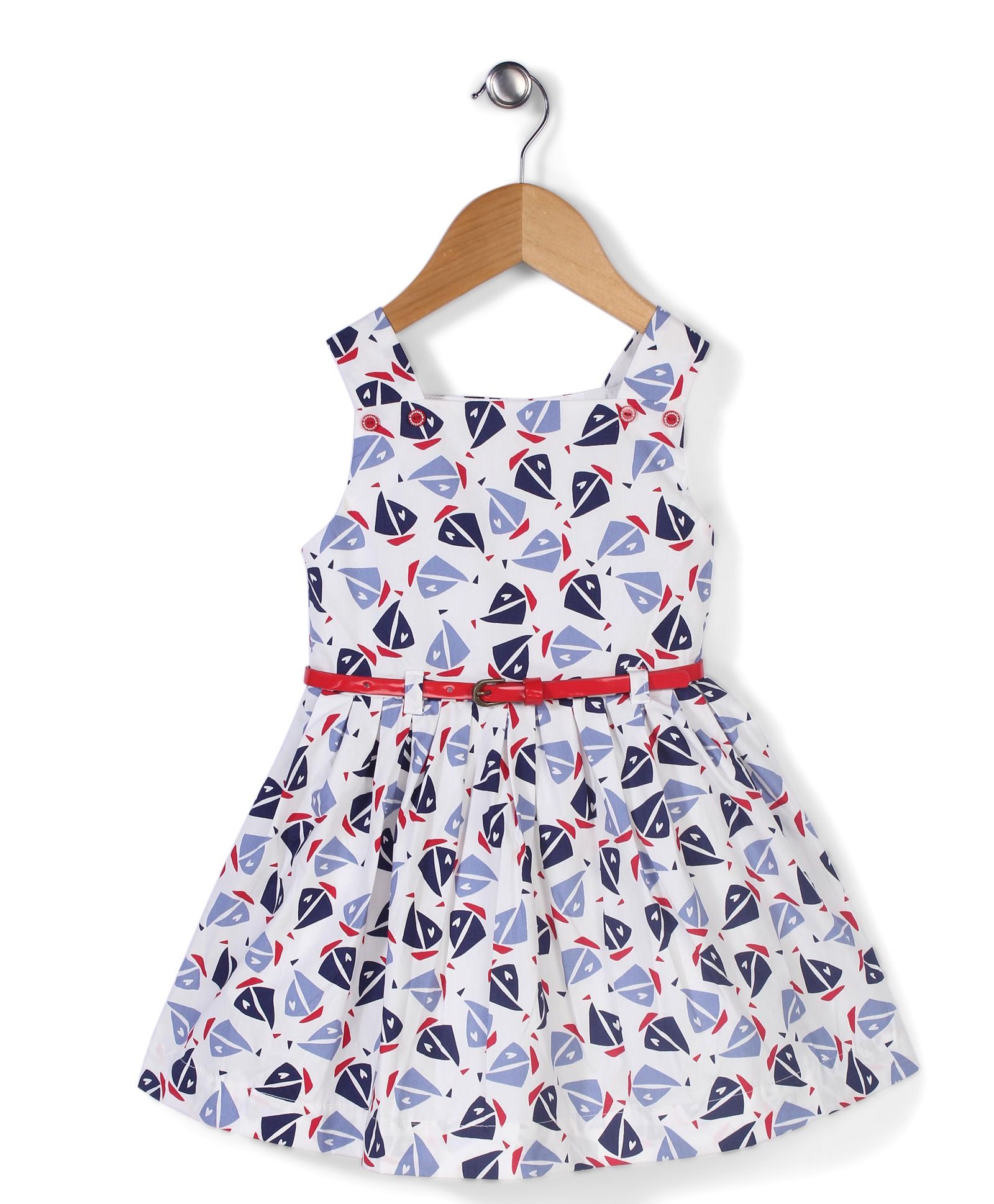 Adores Sleeveless Dress With Belt Ship Print - White
