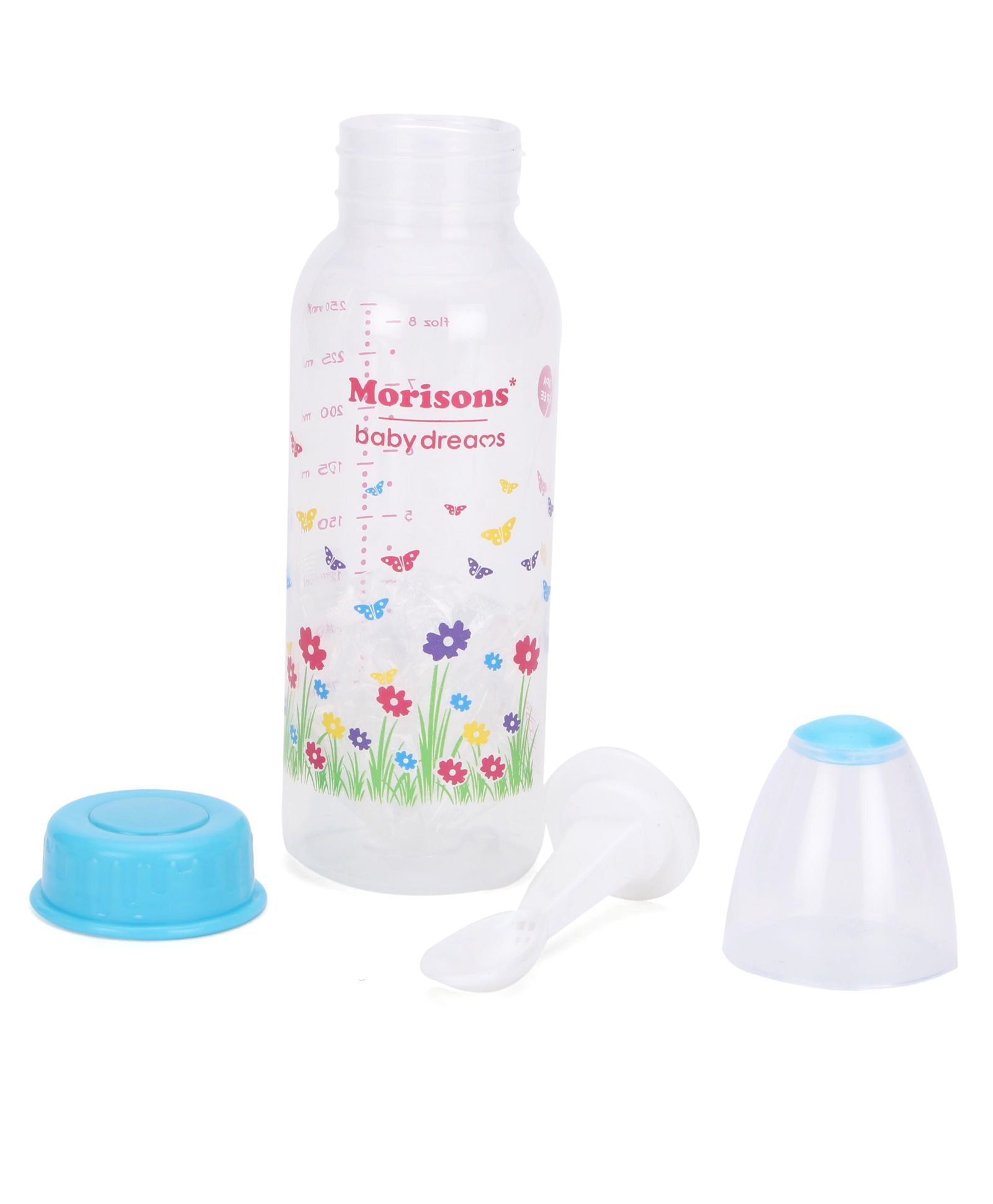 Morisons Baby Dreams Feeding Bottle With Feeder Spoon Blue - 250 ml