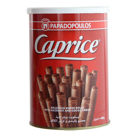 Papodopoulos Caprice Wafer Rolls with Hazelnut & Cocoa Cream 400g
