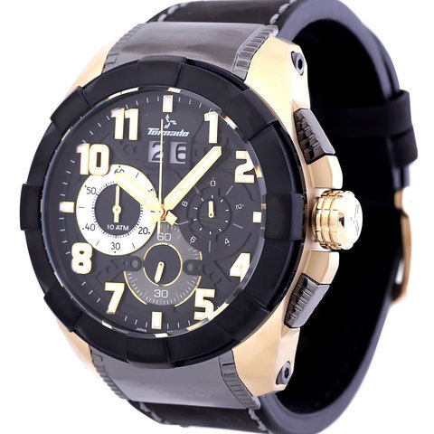 Tornado Men 's Watch Chronograph Display Black Dial Black Genuine Leather Strap - T6104-GLBB
