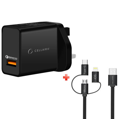 Cellairis Wall Charger QC + 3 in 1 Cable