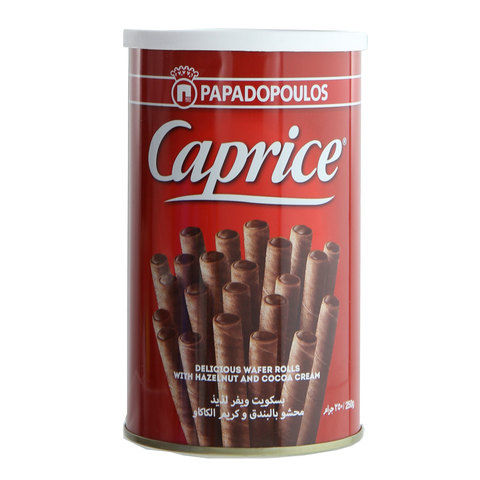Papodopoulos Caprice Wafer Rolls with Hazelnut & Cocoa Cream 250g