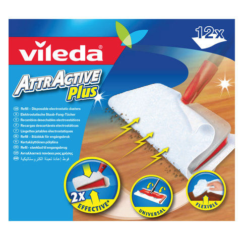 Vileda AttrActive Plus Dust Mop System Floor Cleaning Refill 12 pcs