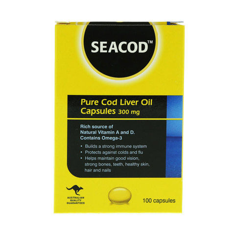 Seacod Pure Cod Liver Oil Capsules 300mg 100 Capsules