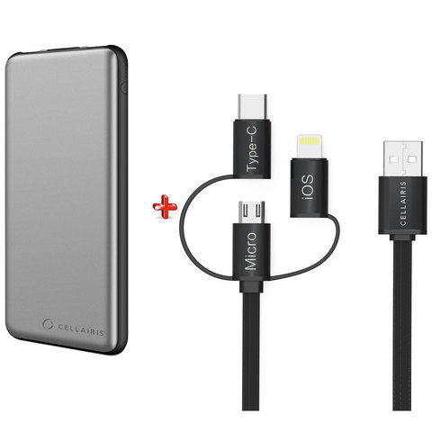 Cellairis Power Bank 10000mAh + 3 in 1 Cable (Type-C, Lightning ,Micro USB)