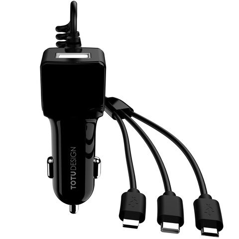 Totudesign Car Charger 3-In-1 Cable Black