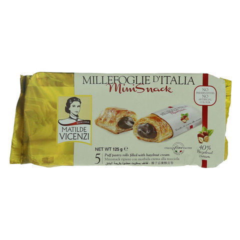 Matilde Vicenzi Puff Pastry Rolls Filled with Hazelnut Cream Mini Snack 125g