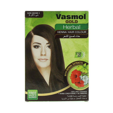 Vasmol Gold Herbal Dark Brown 3 Henna Hair Colour 6X10G