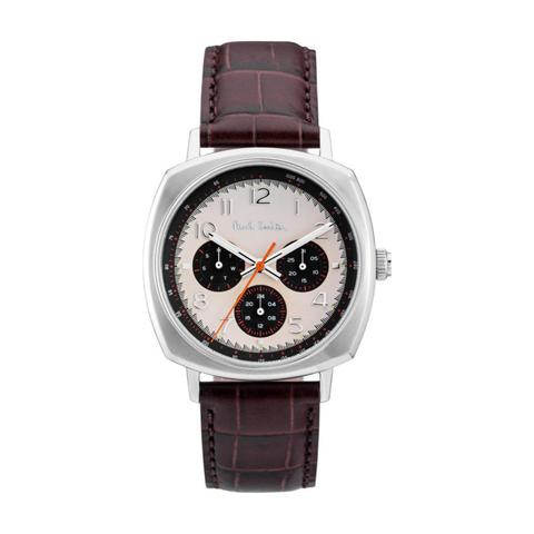 Paul Smith Men's Watch Atomic Analog White Dial Brown Leather Band 39mm Case