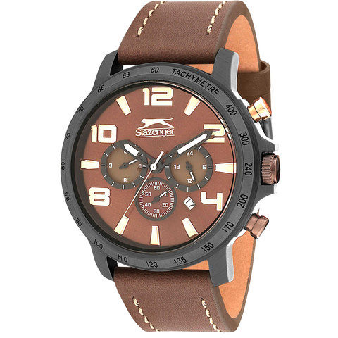 Slazenger Men's Multifunction Display Brown Dial Brown Leather Strap - SL.9.6009.2.04