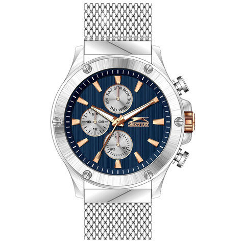 Slazenger Men's Multifunction Display Blue Dial Silver Stainless Steel Bracelet - SL.9.6006.2.01