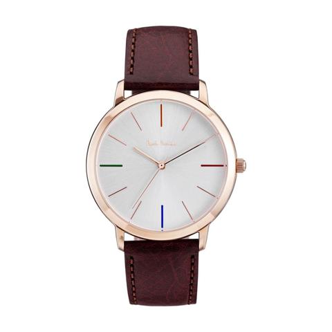 Paul Smith Men's Watch MA Analog White Dial Brown Leather Band 41mm Case