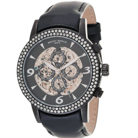Mount Royale Unisex Watch Black Dial Leather Band-7S35 LBBG