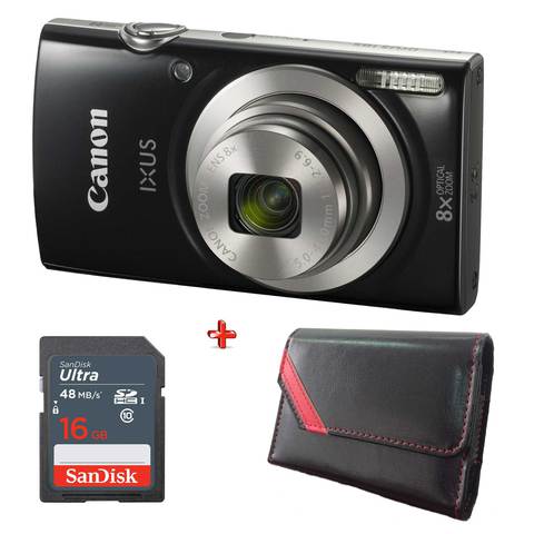 Canon Camera IXUS 185 Black + 16GB Card + Case
