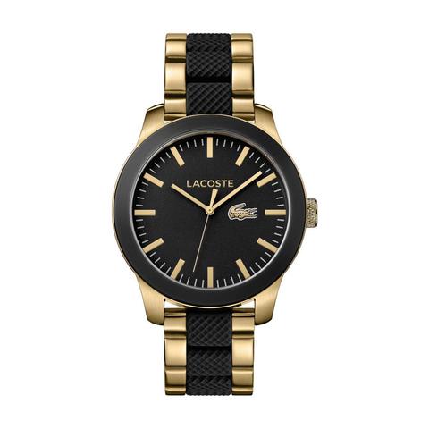 black and gold lacoste watch