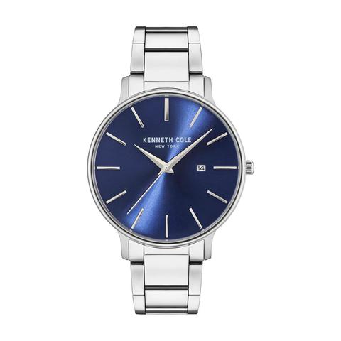 Kenneth Cole Men's Watch Classic Analog Blue Dial Silver Stainless Steel Band 42mm Silver Case