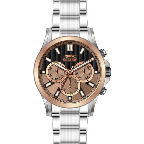Slazenger Men's Multifunction Display Black/Brown Dial Silver Stainless Steel Bracelet - SL.9.6028.2.03