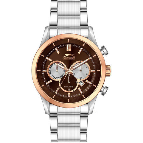 Slazenger Men's Multifunction Display Brown Dial Silver Stainless Steel Bracelet - SL.9.6020.2.02