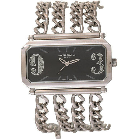 Mount Royale Women's Watch Black Dial Stainless Steel Band Dress-8Q14 MT