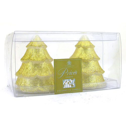 Prices Gold Glitter Christmas Tree Candles - 2 piece