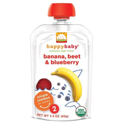 Happy Baby  Baby Food Stage 2 Simple Combos Banana, Beet and Blueberry - 16 - 3.5 oz Pouches