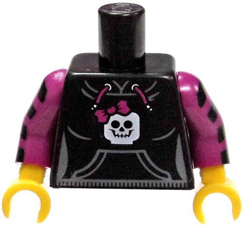 LEGO Black Hooded Sweatshirt with Pockets, Skull Pattern & Black/Magenta Sleeves Loose Torso #4506827 [Loose]