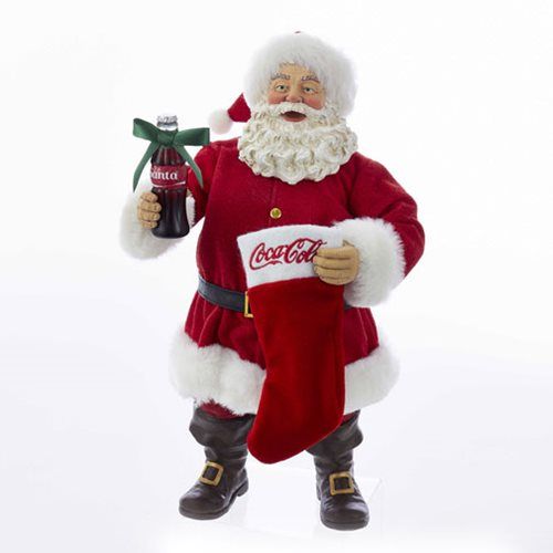 Coca-Cola Santa with Coke Bottle and Stocking 10-Inch Statue