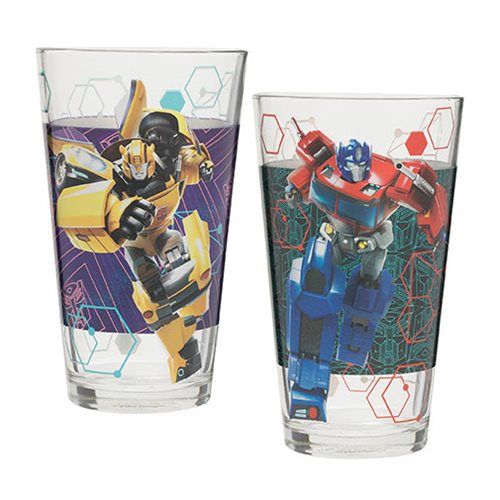 Transformers 16 oz. Optimus Prime and Bumblebee Laser Decal Glass Set 2-Pack Set