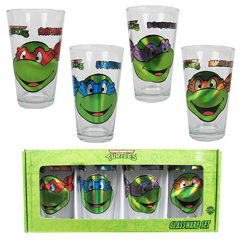 Teenage Mutant Ninja Turtles Smiley Face Laser 16 oz. Pub Glass 4-Pack