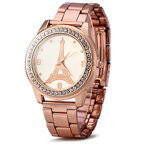 Women's Wrist Watch Quartz Cool Imitation Diamond / Rose Gold Plated Stainless Steel Band Analog Sparkle Eiffel Tower Fashion Gold / Rose Gold - Golden Rose Gold One Year Battery Life / SSUO LR626 #05130610