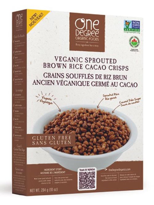 Veganic Sprouted Brown Rice Cacao Crisps,  284g (One Degree  Foods)