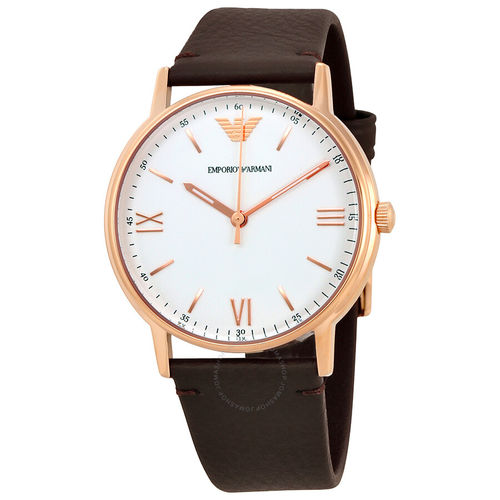 Emporio Armani Kappa White Dial Dark Brown Leather Men's Watch AR11011 - Emporio Armani - Watches