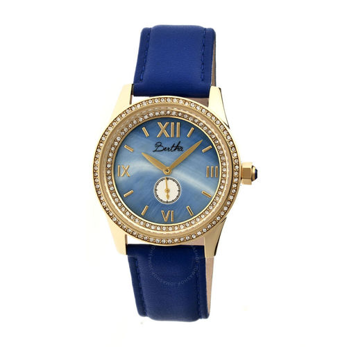 Bertha Emma Blue Mother of Pearl Dial Blue Leather Ladies Watch 