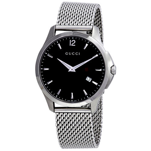 Gucci G Timeless Black Dial Stainless Steel Mesh Men's Watch YA126308 - G-Timeless - Gucci - Watches