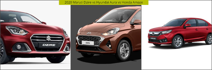 2020 Maruti Dzire vs Hyundai Aura vs Honda Amaze Image