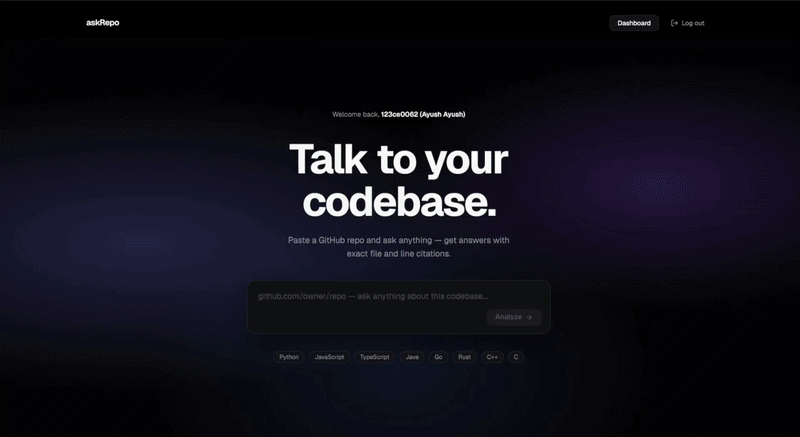 askRepo — chat with any GitHub repository